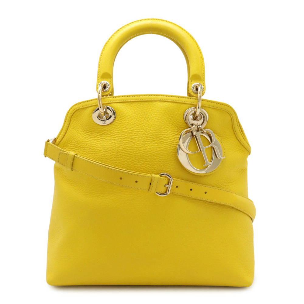 Christian Dior Granville Cannage 2way Shoulder Bag Leather Yellow